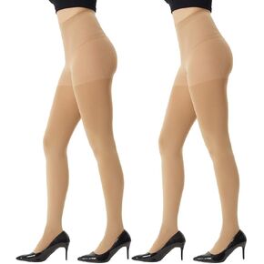 زوجان من الجوارب النسائية غير الشفافة من MANZI للنساء 120 Denier Control Top