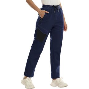 MoFiz Women's Waterproof Windproof Ski Snow Hiking Cargo Pants Warm Fleece Lined Elastic Waisted Zipper Pockets Winter