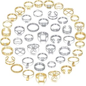 ZOVOLI Gold Silver Knuckle Rings Set for Women Girls, Stackable Rings Bohemian Crystal Hollow Carved Flowers Joint Finger Rings Pack Fashion Jewelry Gifts for Her