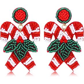 أقراط عيد الميلاد للنساء أقراط متدلية من الخرز لعيد الميلاد بوهيميا مصنوعة يدويًا من البذور الملونة مطرز بالخرز أقراط متدلية هدايا عيد الميلاد للفتيات والنساء in Kuwait