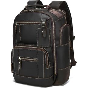 LANNSYNE Vintage Genuine Leather Backpack for men, 15.6" Laptop Backpack Travel Camping 24L Rucksack