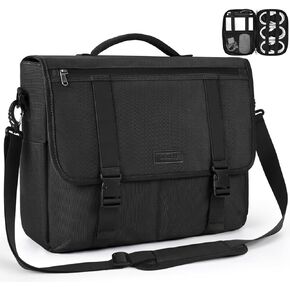 Mens Messenger Bag 15.6 Inch Waterproof Laptop Briefcase Large Satchel Shoulder Bag Office Travel Business Computer Laptop Bag Cable Organizer Bag Set 2pcs,Black in Kuwait