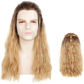 شعر مستعار طويل مجعد بني من بارتي زون للرجال، باروكات صناعية للحفلات التنكرية والحفلات التنكرية، شعر الهالوين، شعر الكريسماس (بني) in Kuwait