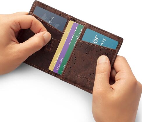 Corkor Slim Wallet for Men, RFID Safe, Vegan Non Leather, Bi-fold Cards Cash in Kuwait