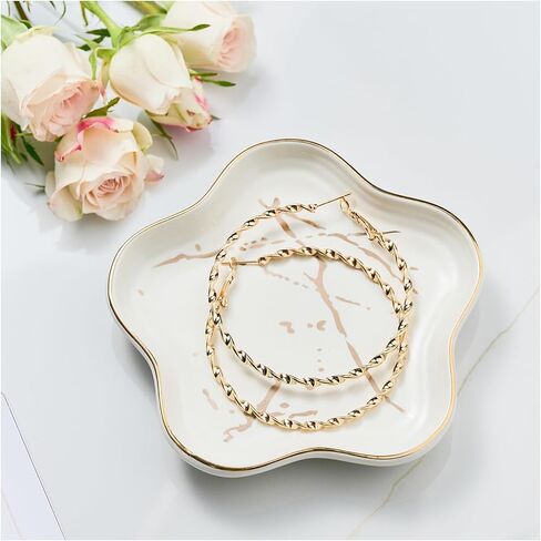 Ring Holder for Jewelry Jewelry Tray Ring Dish Jewelry Holder Trinket Dish Ceramic Dish for Ring Earring Necklace Bracelet Watch Keys Christmas Gifts Friends Sisters Daughter Mother Gift 4.5 In Black in Kuwait