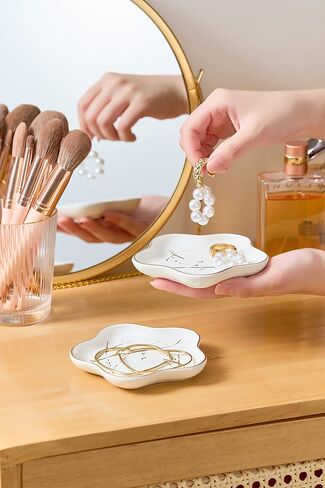 Ring Holder for Jewelry Jewelry Tray Ring Dish Jewelry Holder Trinket Dish Ceramic Dish for Ring Earring Necklace Bracelet Watch Keys Christmas Gifts Friends Sisters Daughter Mother Gift 4.5 In Black in Kuwait