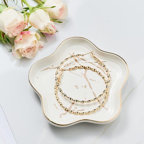 Ring Holder for Jewelry Jewelry Tray Ring Dish Jewelry Holder Trinket Dish Ceramic Dish for Ring Earring Necklace Bracelet Watch Keys Christmas Gifts Friends Sisters Daughter Mother Gift 4.5 In Black in Kuwait