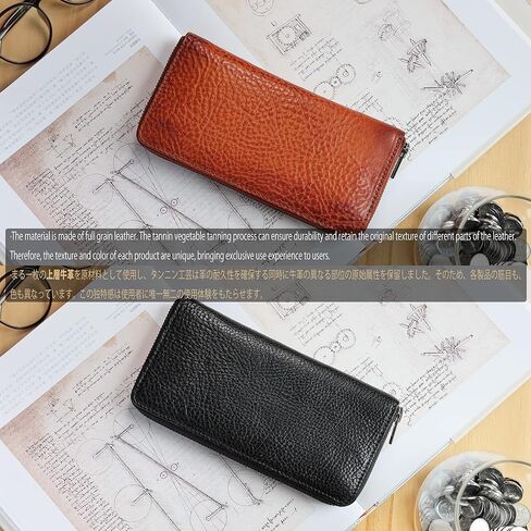 محفظة IJUN طويلة بسحاب للرجال، مع حقيبة عملات بسحاب، جلد أصلي عتيق مدبوغ محبب بالكامل (برتقالي) in Kuwait