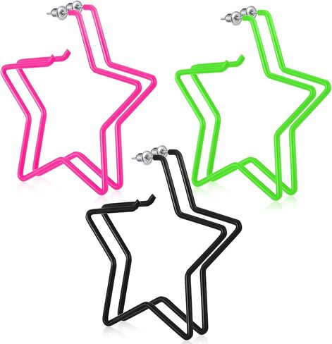 3 Pairs Neon Earrings 70s 80s Party Retro Earrings for Women Costume Party Accessory in Kuwait