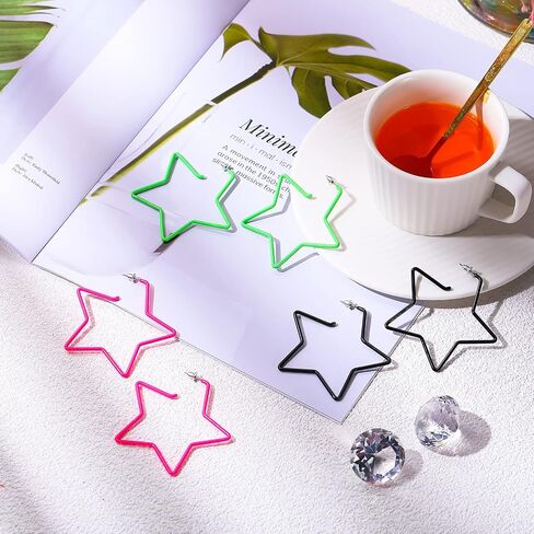 3 Pairs Neon Earrings 70s 80s Party Retro Earrings for Women Costume Party Accessory in Kuwait