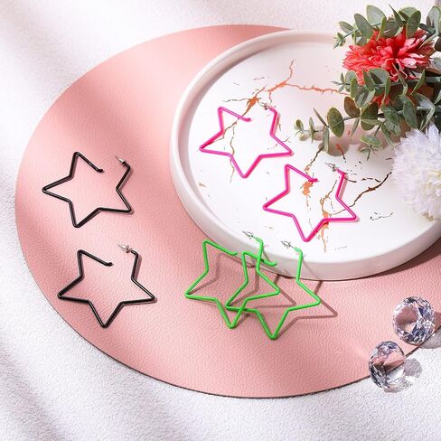 3 Pairs Neon Earrings 70s 80s Party Retro Earrings for Women Costume Party Accessory in Kuwait