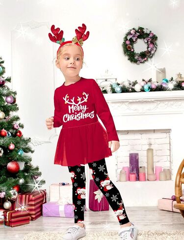 ADIFUN Toddler Girl Christmas Outfit Deer Long Sleeve Trousers 3-Piece Set Christmas Gifts For Girls in Kuwait