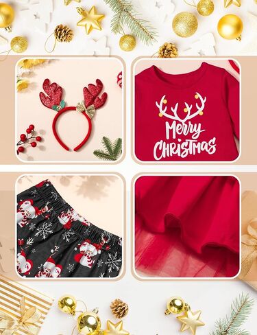 ADIFUN Toddler Girl Christmas Outfit Deer Long Sleeve Trousers 3-Piece Set Christmas Gifts For Girls in Kuwait