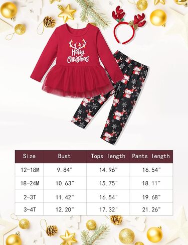 ADIFUN Toddler Girl Christmas Outfit Deer Long Sleeve Trousers 3-Piece Set Christmas Gifts For Girls in Kuwait