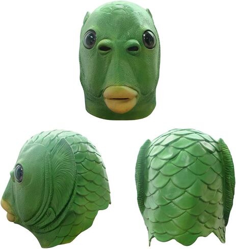 ديمي شاركي لطيف مضحك قناع السمك الأخضر الكبار اللاتكس الحيوان قناع رأس كامل هالوين زي تأثيري الدعائم الطرف in Kuwait