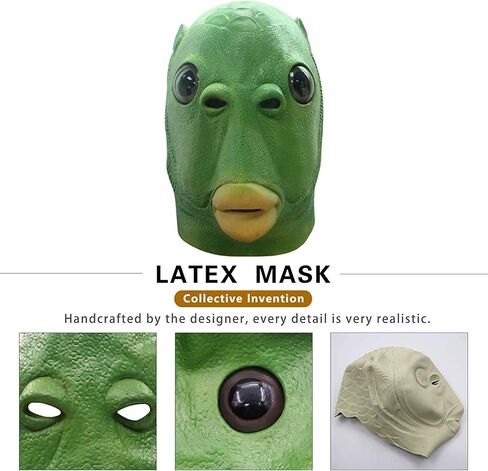 ديمي شاركي لطيف مضحك قناع السمك الأخضر الكبار اللاتكس الحيوان قناع رأس كامل هالوين زي تأثيري الدعائم الطرف in Kuwait