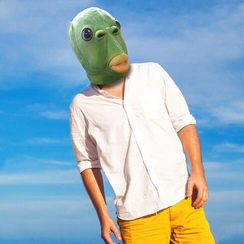 ديمي شاركي لطيف مضحك قناع السمك الأخضر الكبار اللاتكس الحيوان قناع رأس كامل هالوين زي تأثيري الدعائم الطرف in Kuwait