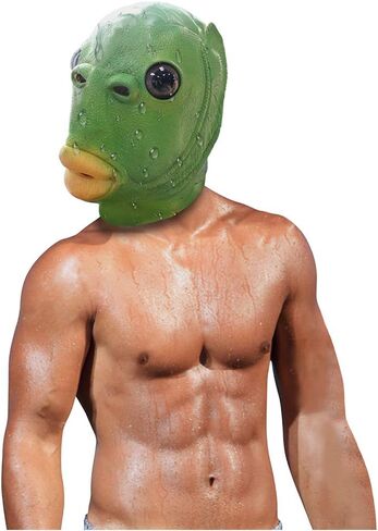 ديمي شاركي لطيف مضحك قناع السمك الأخضر الكبار اللاتكس الحيوان قناع رأس كامل هالوين زي تأثيري الدعائم الطرف in Kuwait
