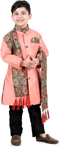 INDIAN KIDS BOYS ART SILK SERWANI WITH DUPATTA COVER AND HANGER PACKED in Saudi Arabia