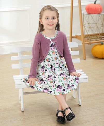 Kid Toddler Girl Fall Dress+Cardigan 2 Piece Floral/Plaid Sleeveless Dress and Cardigan Set 2-14Y in Saudi Arabia
