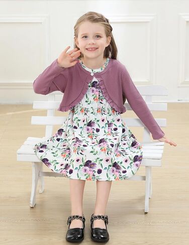 Kid Toddler Girl Fall Dress+Cardigan 2 Piece Floral/Plaid Sleeveless Dress and Cardigan Set 2-14Y in Saudi Arabia