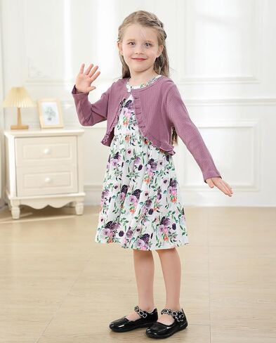 Kid Toddler Girl Fall Dress+Cardigan 2 Piece Floral/Plaid Sleeveless Dress and Cardigan Set 2-14Y in Saudi Arabia