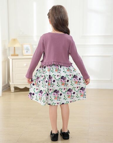 Kid Toddler Girl Fall Dress+Cardigan 2 Piece Floral/Plaid Sleeveless Dress and Cardigan Set 2-14Y in Saudi Arabia