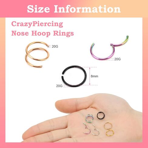 CrazyPiercing 15 قطعة من حلقات الأنف 20 جرام حلقة أنف صغيرة من الفولاذ المقاوم للصدأ حلقة أنف مزدوجة حلقة أنف لثقب واحد، مجوهرات مشبك الأنف للرجال والنساء in Kuwait