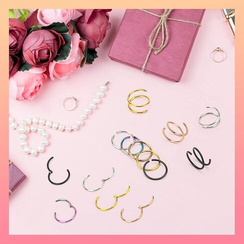 CrazyPiercing 15 قطعة من حلقات الأنف 20 جرام حلقة أنف صغيرة من الفولاذ المقاوم للصدأ حلقة أنف مزدوجة حلقة أنف لثقب واحد، مجوهرات مشبك الأنف للرجال والنساء in Kuwait