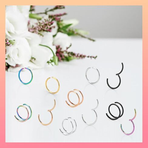 CrazyPiercing 15 قطعة من حلقات الأنف 20 جرام حلقة أنف صغيرة من الفولاذ المقاوم للصدأ حلقة أنف مزدوجة حلقة أنف لثقب واحد، مجوهرات مشبك الأنف للرجال والنساء in Kuwait