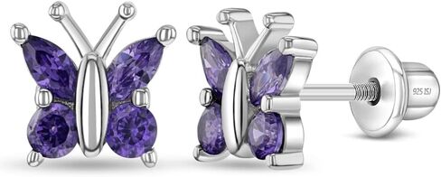 925 Sterling Silver Cubic Zirconia Butterfly Screw Back Earrings for Little Girls & Teens - Eye-catching and Fashionable Safety Stud Earrings - Sparkly and Elegant Jewelry for Girls in Saudi Arabia