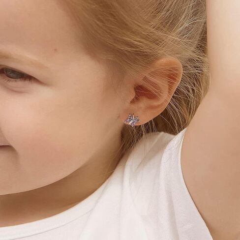 925 Sterling Silver Cubic Zirconia Butterfly Screw Back Earrings for Little Girls & Teens - Eye-catching and Fashionable Safety Stud Earrings - Sparkly and Elegant Jewelry for Girls in Saudi Arabia