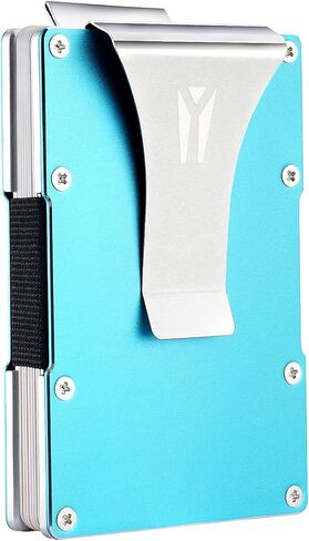 Yeacun Minimalist Women Man Aluminum Metal RFID Blocking Anti-Theft Wallet, Blue Pull-Out Design Convenient Credit Card Holder in Kuwait
