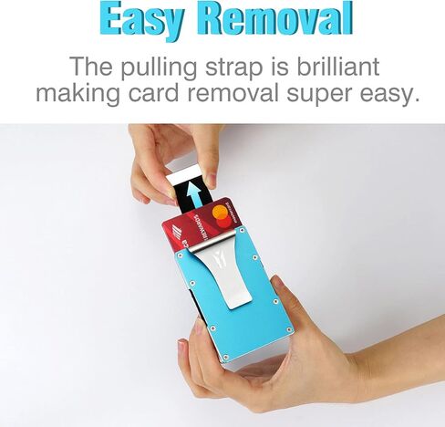 Yeacun Minimalist Women Man Aluminum Metal RFID Blocking Anti-Theft Wallet, Blue Pull-Out Design Convenient Credit Card Holder in Kuwait