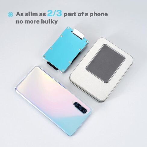 Yeacun Minimalist Women Man Aluminum Metal RFID Blocking Anti-Theft Wallet, Blue Pull-Out Design Convenient Credit Card Holder in Kuwait