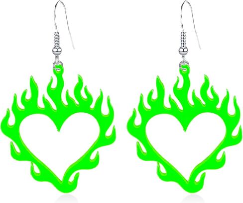 Punk Lightweight Acrylic Hollow Flame Heart Dangle Drop Earrings for Women Girls Unique Charm Flame Love Heart Earrings Jewelry Gift in Kuwait