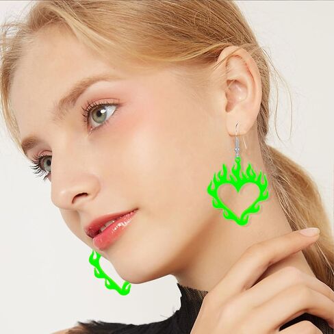 Punk Lightweight Acrylic Hollow Flame Heart Dangle Drop Earrings for Women Girls Unique Charm Flame Love Heart Earrings Jewelry Gift in Kuwait