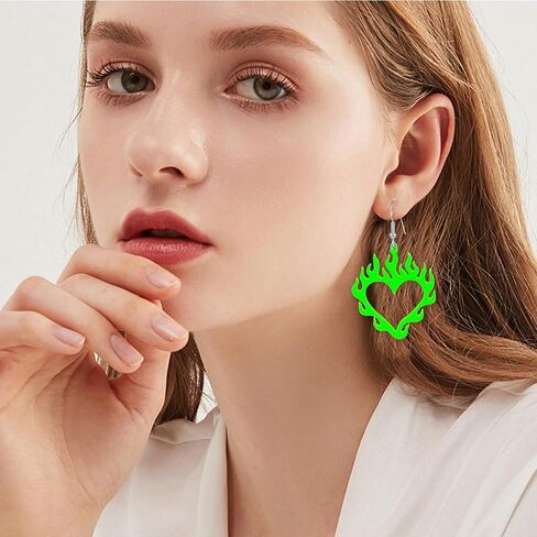 Punk Lightweight Acrylic Hollow Flame Heart Dangle Drop Earrings for Women Girls Unique Charm Flame Love Heart Earrings Jewelry Gift in Kuwait
