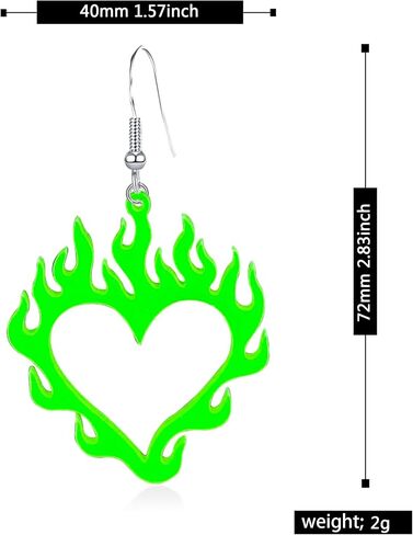 Punk Lightweight Acrylic Hollow Flame Heart Dangle Drop Earrings for Women Girls Unique Charm Flame Love Heart Earrings Jewelry Gift in Kuwait