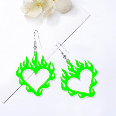 Punk Lightweight Acrylic Hollow Flame Heart Dangle Drop Earrings for Women Girls Unique Charm Flame Love Heart Earrings Jewelry Gift in Kuwait