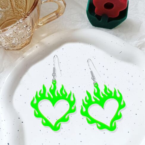 Punk Lightweight Acrylic Hollow Flame Heart Dangle Drop Earrings for Women Girls Unique Charm Flame Love Heart Earrings Jewelry Gift in Kuwait