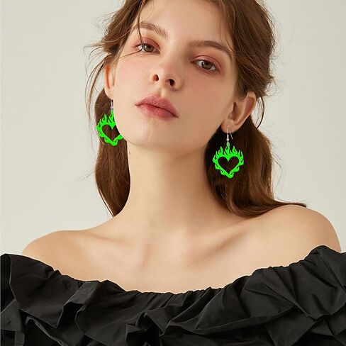 Punk Lightweight Acrylic Hollow Flame Heart Dangle Drop Earrings for Women Girls Unique Charm Flame Love Heart Earrings Jewelry Gift in Kuwait