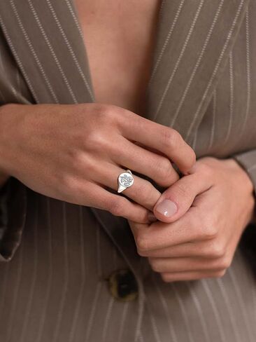 FindChic 925 Sterling Silver Birth Flower Signet Ring Adjustable Size 6 to 11 Round Medal Floral Stamped Jewelry Gift for Mom Daughter, with Gift Box in Saudi Arabia