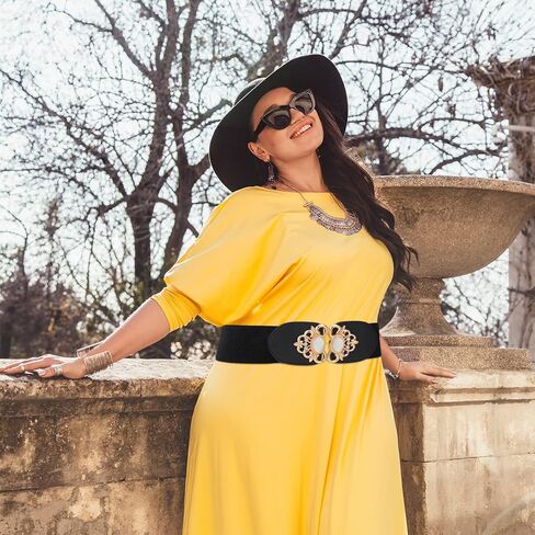 اكسينمي 4 قطع من احزمة الخصر بمقاس كبير للنساء، حزام عريض مرن بتصميم فينتاج لتزيين الفساتين، لون اسود، مقاس XXL in Kuwait