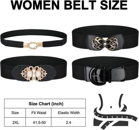 اكسينمي 4 قطع من احزمة الخصر بمقاس كبير للنساء، حزام عريض مرن بتصميم فينتاج لتزيين الفساتين، لون اسود، مقاس XXL in Kuwait