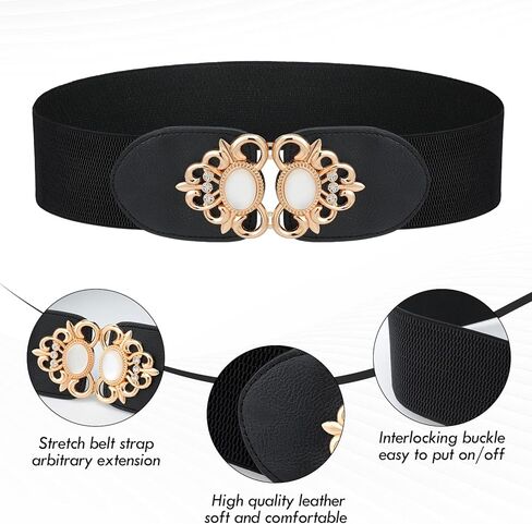 اكسينمي 4 قطع من احزمة الخصر بمقاس كبير للنساء، حزام عريض مرن بتصميم فينتاج لتزيين الفساتين، لون اسود، مقاس XXL in Kuwait