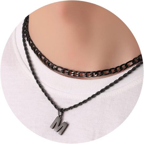 WEDDINEN Layered Initial Letter Pendant Necklace for Men Figaro Twist Rope Chain Necklace Jewelry Gift for Men Boys in Kuwait