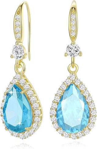 Diamond Dangle Earrings for Women Silver/Gold Plated Rhinestone Drop Chandelier Dangling Teardrop Earring Set Birthstone Wedding Costume Jewelry Gift for Women in Kuwait