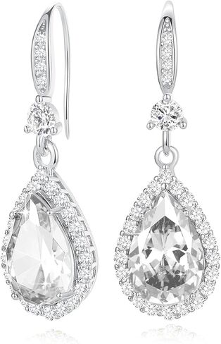 Diamond Dangle Earrings for Women Silver/Gold Plated Rhinestone Drop Chandelier Dangling Teardrop Earring Set Birthstone Wedding Costume Jewelry Gift for Women in Saudi Arabia