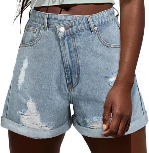 Women's Juniors Crisscross Jean Shorts - High Waisted Stretchy Denim Shorts Casual Summer Clothes Hot Shorts(XS-XL) in Kuwait